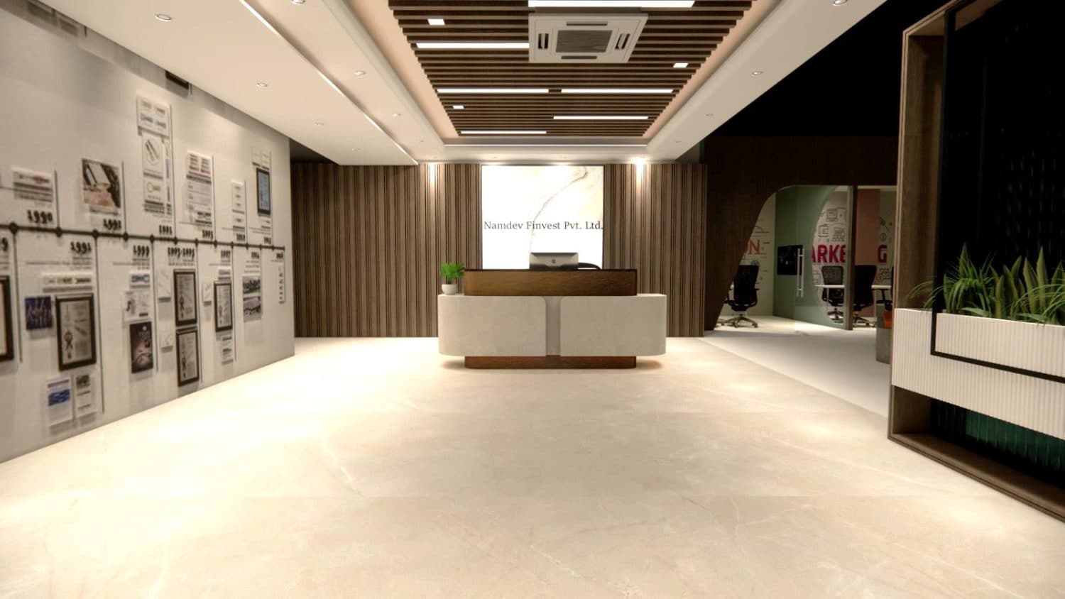 Reception lobby delivered by CMA Turnkey for Namdev Finvest